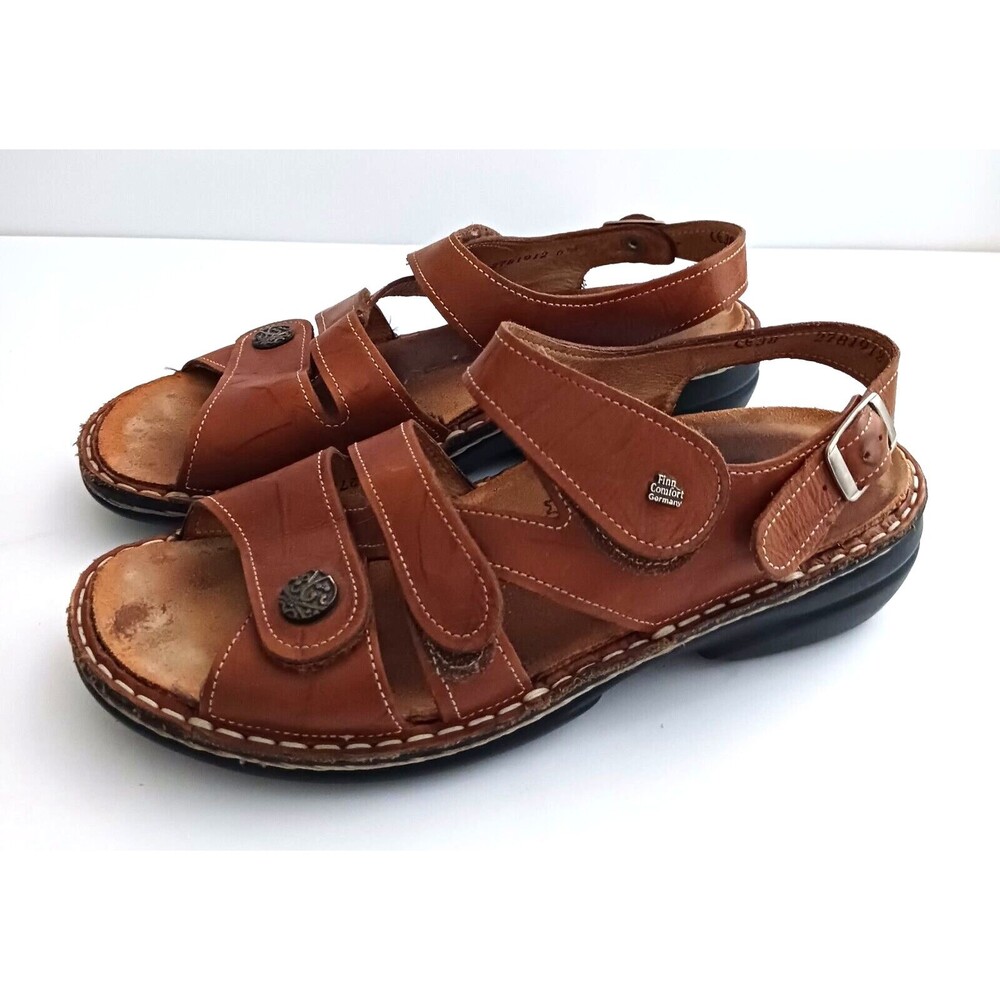 Finn Comfort Gomera Saddle Brown Leather Comfort Sandal 38 US 7.5 Made Germany